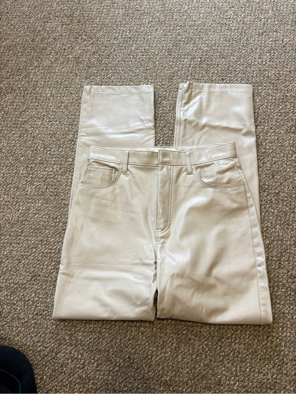 Abercrombie & Fitch Cream Straight-Leg Faux Leather Jeans